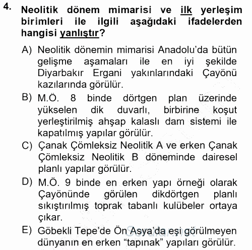 Anadolu Arkeolojisi 2014 - 2015 Ara Sınavı 4.Soru