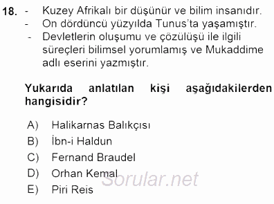 Akdeniz Uygarlıkları Sanatı 2015 - 2016 Ara Sınavı 18.Soru