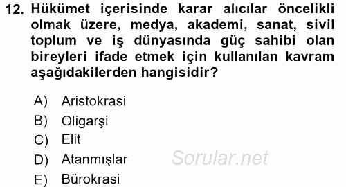 Diş Politika Analizi 2015 - 2016 Ara Sınavı 12.Soru