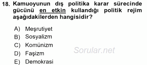 Diş Politika Analizi 2015 - 2016 Ara Sınavı 18.Soru