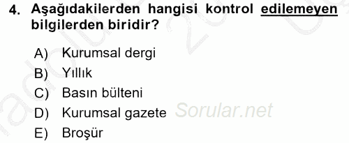 Halkla İlişkiler Yazarlığı 2016 - 2017 3 Ders Sınavı 4.Soru