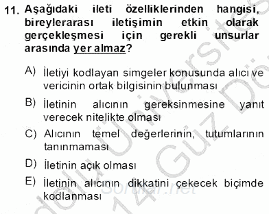 Bireyler Arası İletişim 2013 - 2014 Ara Sınavı 11.Soru