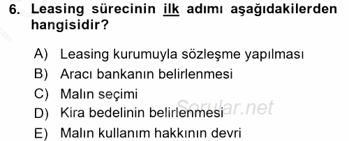 Dış Ticaretin Finansmanı ve Teşviki 2015 - 2016 Dönem Sonu Sınavı 6.Soru