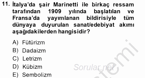 Batı Edebiyatında Akımlar 2 2014 - 2015 Ara Sınavı 11.Soru