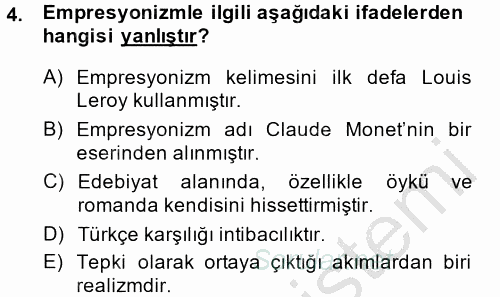 Batı Edebiyatında Akımlar 2 2014 - 2015 Ara Sınavı 4.Soru