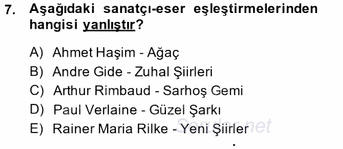 Batı Edebiyatında Akımlar 2 2014 - 2015 Ara Sınavı 7.Soru
