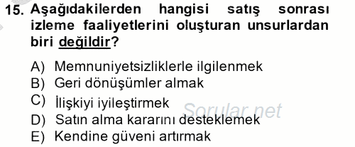 Kişisel Satış Teknikleri 2014 - 2015 Dönem Sonu Sınavı 15.Soru
