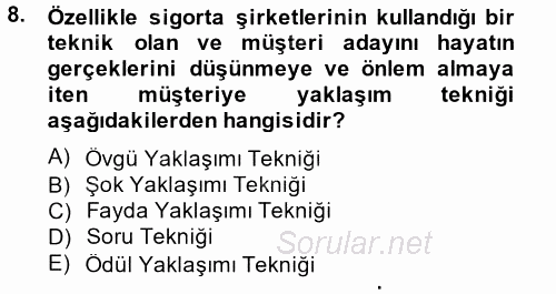 Kişisel Satış Teknikleri 2014 - 2015 Dönem Sonu Sınavı 8.Soru