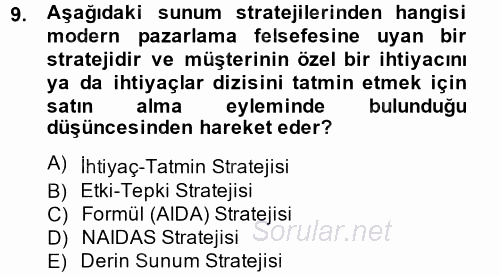 Kişisel Satış Teknikleri 2014 - 2015 Dönem Sonu Sınavı 9.Soru