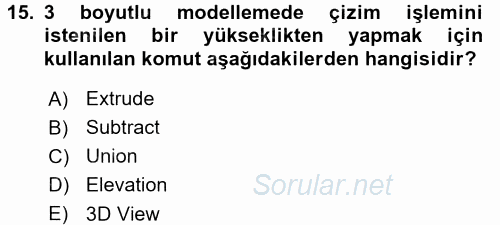 Bilgisayar Destekli Harita Yapımı 1 2017 - 2018 Dönem Sonu Sınavı 15.Soru