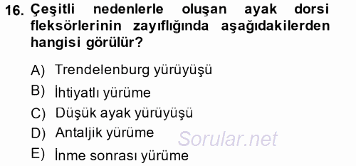 Yaşlı ve Hasta Bakım Hizmetleri 2014 - 2015 Tek Ders Sınavı 16.Soru