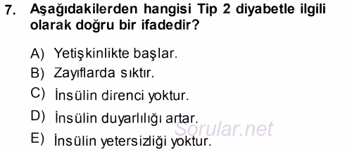 Yaşlı ve Hasta Bakım Hizmetleri 2014 - 2015 Tek Ders Sınavı 7.Soru