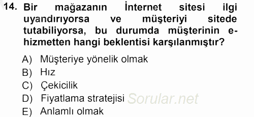 Perakendecilikte Müşteri İlişkileri Yönetimi 2012 - 2013 Ara Sınavı 14.Soru