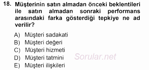 Perakendecilikte Müşteri İlişkileri Yönetimi 2012 - 2013 Ara Sınavı 18.Soru