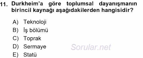 Çalışma Sosyolojisi 2015 - 2016 Ara Sınavı 11.Soru
