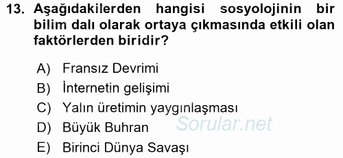 Çalışma Sosyolojisi 2015 - 2016 Ara Sınavı 13.Soru