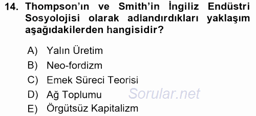 Çalışma Sosyolojisi 2015 - 2016 Ara Sınavı 14.Soru