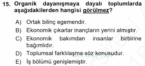 Çalışma Sosyolojisi 2015 - 2016 Ara Sınavı 15.Soru