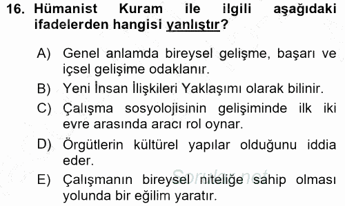 Çalışma Sosyolojisi 2015 - 2016 Ara Sınavı 16.Soru