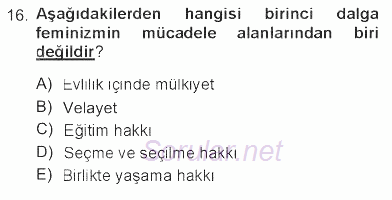 Toplumsal Cinsiyet Sosyolojisi 2012 - 2013 Tek Ders Sınavı 16.Soru
