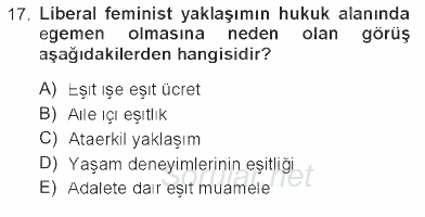 Toplumsal Cinsiyet Sosyolojisi 2012 - 2013 Tek Ders Sınavı 17.Soru