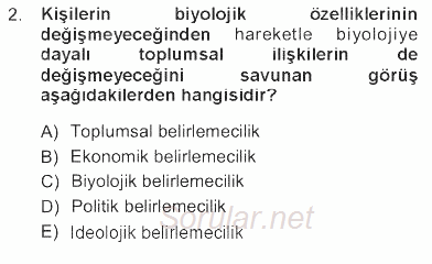 Toplumsal Cinsiyet Sosyolojisi 2012 - 2013 Tek Ders Sınavı 2.Soru