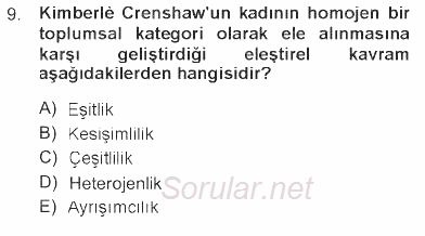 Toplumsal Cinsiyet Sosyolojisi 2012 - 2013 Tek Ders Sınavı 9.Soru