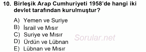 Orta Doğuda Siyaset 2012 - 2013 Ara Sınavı 10.Soru