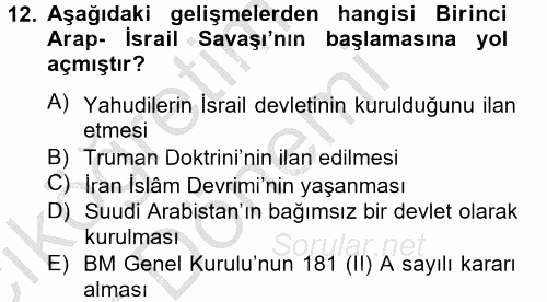 Orta Doğuda Siyaset 2012 - 2013 Ara Sınavı 12.Soru
