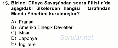 Orta Doğuda Siyaset 2012 - 2013 Ara Sınavı 15.Soru