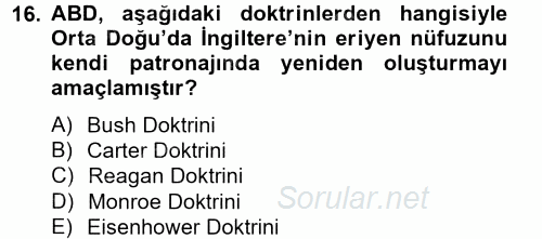 Orta Doğuda Siyaset 2012 - 2013 Ara Sınavı 16.Soru