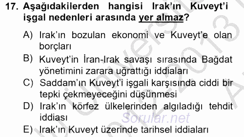Orta Doğuda Siyaset 2012 - 2013 Ara Sınavı 17.Soru