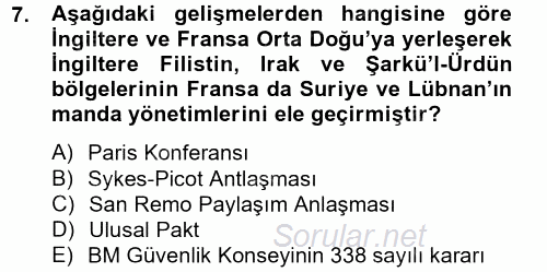 Orta Doğuda Siyaset 2012 - 2013 Ara Sınavı 7.Soru