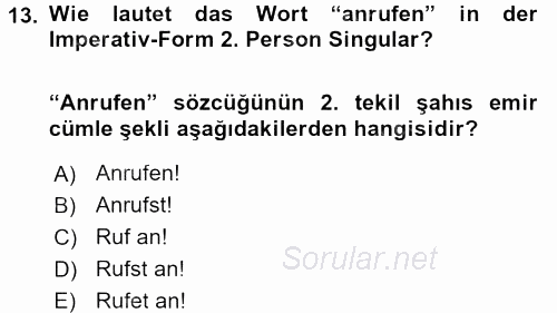 Almanca 1 2015 - 2016 Tek Ders Sınavı 13.Soru