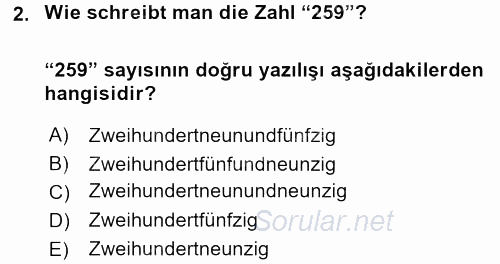 Almanca 1 2015 - 2016 Tek Ders Sınavı 2.Soru