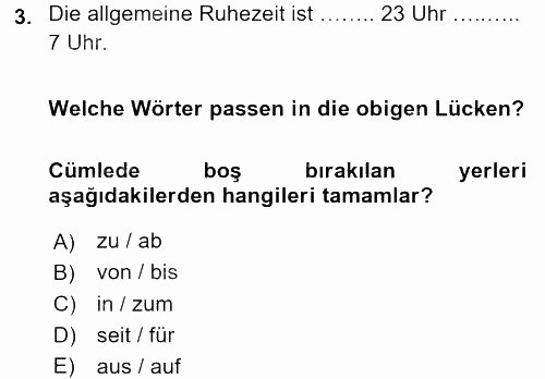 Almanca 1 2015 - 2016 Tek Ders Sınavı 3.Soru