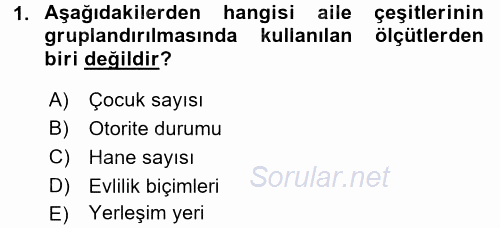 Toplumsal Yaşamda Aile 2017 - 2018 3 Ders Sınavı 1.Soru