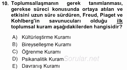 Toplumsal Yaşamda Aile 2017 - 2018 3 Ders Sınavı 10.Soru