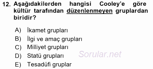 Toplumsal Yaşamda Aile 2017 - 2018 3 Ders Sınavı 12.Soru