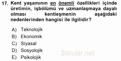 Toplumsal Yaşamda Aile 2017 - 2018 3 Ders Sınavı 17.Soru