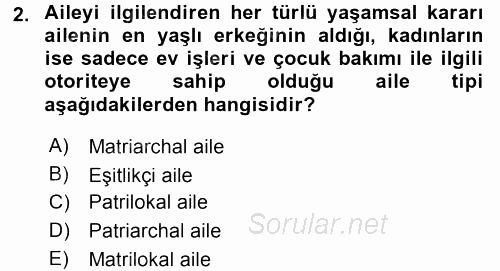 Toplumsal Yaşamda Aile 2017 - 2018 3 Ders Sınavı 2.Soru