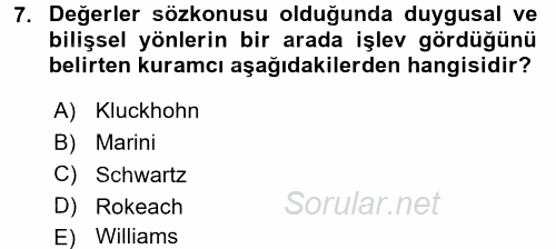 Toplumsal Yaşamda Aile 2017 - 2018 3 Ders Sınavı 7.Soru