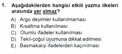 Mesleki Yazışmalar 2012 - 2013 Dönem Sonu Sınavı 1.Soru