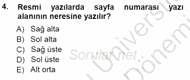 Mesleki Yazışmalar 2012 - 2013 Dönem Sonu Sınavı 4.Soru