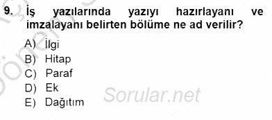 Mesleki Yazışmalar 2012 - 2013 Dönem Sonu Sınavı 9.Soru