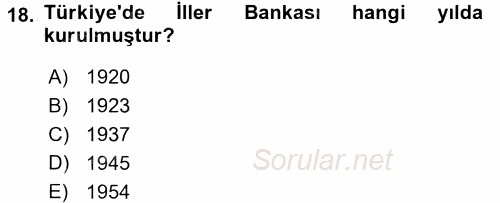 Mahalli İdareler Maliyesi 2015 - 2016 Dönem Sonu Sınavı 18.Soru