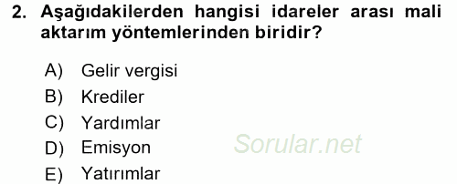 Mahalli İdareler Maliyesi 2015 - 2016 Dönem Sonu Sınavı 2.Soru