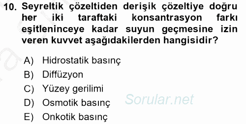 Temel Veteriner Biyokimya 2016 - 2017 Ara Sınavı 10.Soru