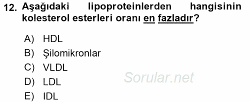 Temel Veteriner Biyokimya 2016 - 2017 Ara Sınavı 12.Soru