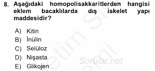 Temel Veteriner Biyokimya 2016 - 2017 Ara Sınavı 8.Soru